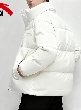 安踏棉服男款冬季加厚防泼水2026新款白色宽松立领保暖短款面包服