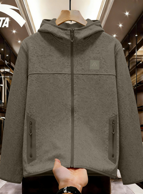 安踏外套男士火壳2026秋冬新款粗针绒保暖连帽抓绒衣户外运动上衣