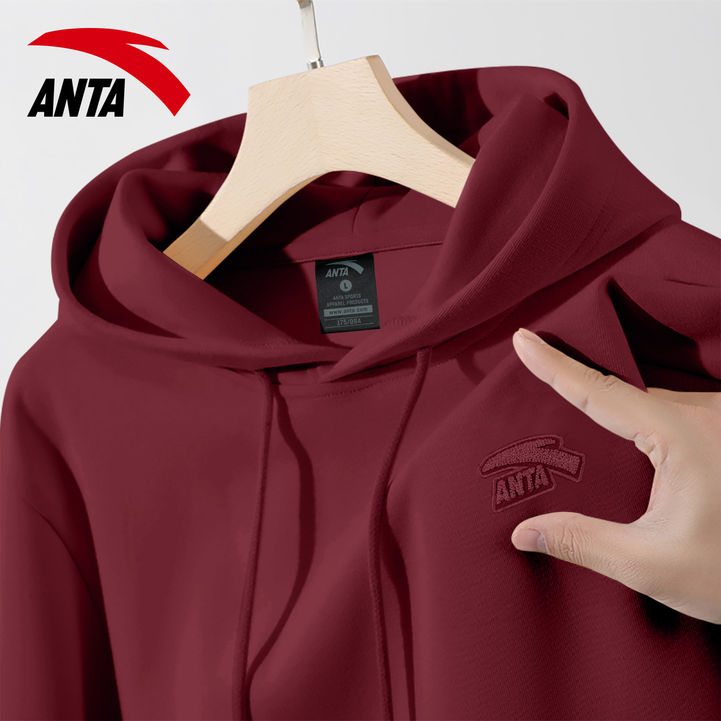 安踏连帽卫衣男女款2025冬季新款潮流百搭套头衫宽松简约情侣上衣