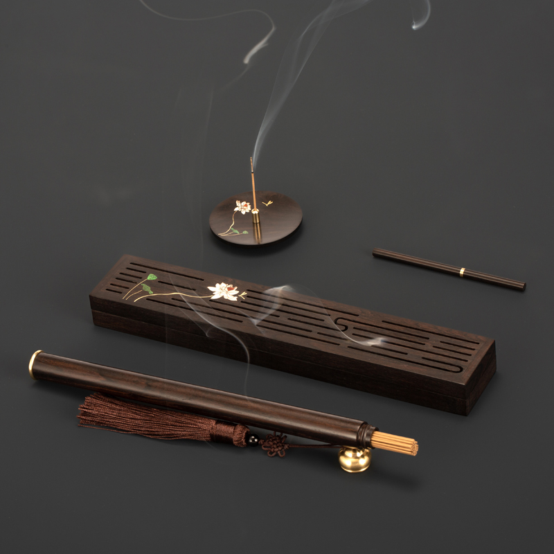 紫光檀木实木质线香炉礼盒套组卧香盒香插沉檀香炉薰香薰香炉礼品