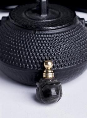 天然水晶黑曜石雕刻的玫瑰花空瓶可装香水精油朱砂胎毛男女吊坠款