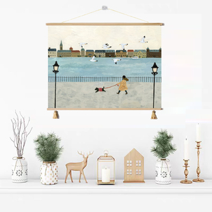 北欧风和小狗在一起客厅沙发背景装饰画清新治愈系卧室挂画背景画