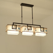 新中式 餐厅吊灯长方形三头LED灯具中国风复古禅意书房茶室吧台灯