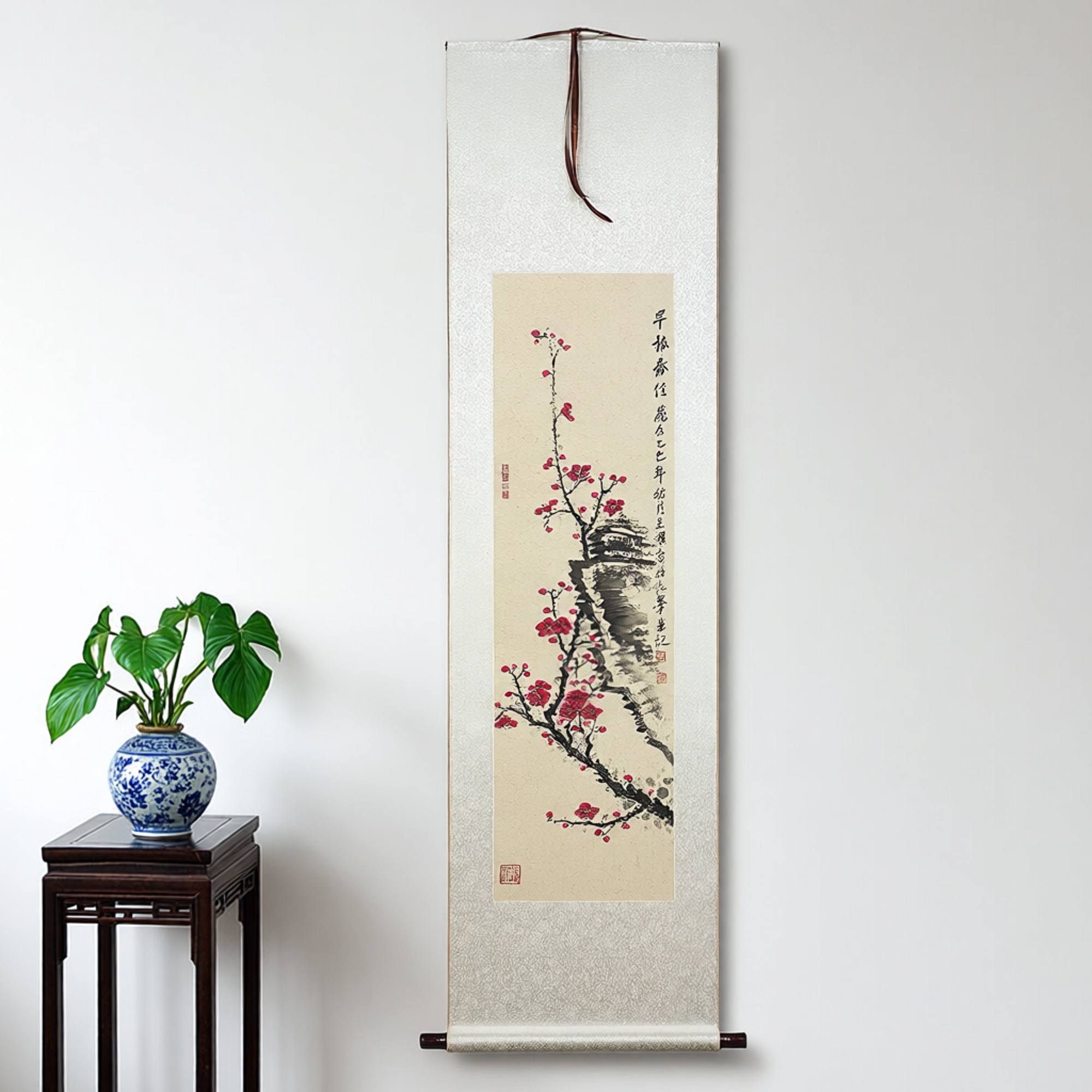 手绘国画花鸟画梅花书画作品中式客厅书房办公室茶室装饰卷轴挂画图片