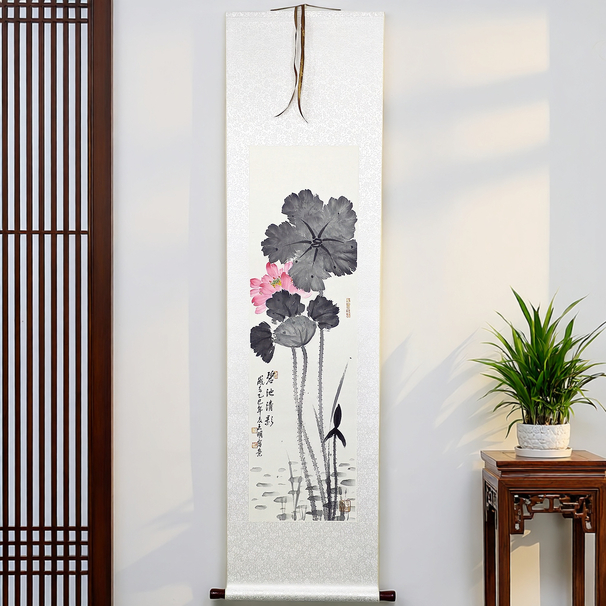 纯手绘国画荷花水墨画新中式客厅书房办公室茶室装饰书画卷轴挂画图片