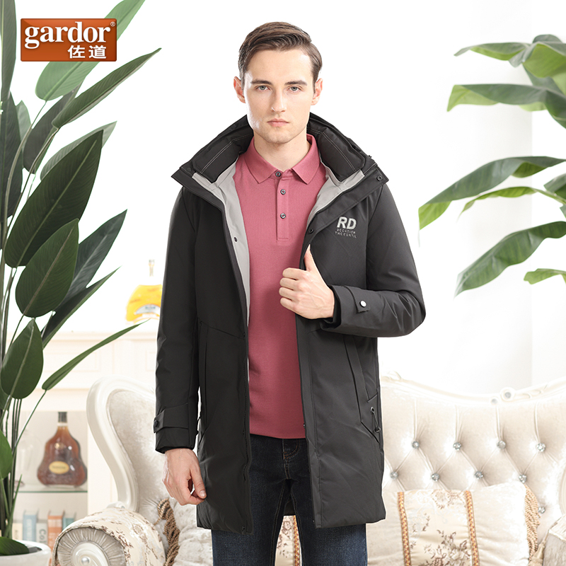 佐道冬季连帽男士羽绒服中青年时尚装中长款灰鸭绒外套加厚保暖御