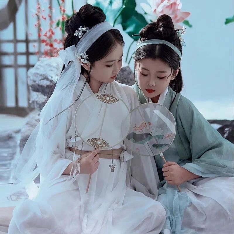 青蛇白蛇舞蹈服女童古装中国风古典演出连衣裙儿童魏晋风汉服春秋