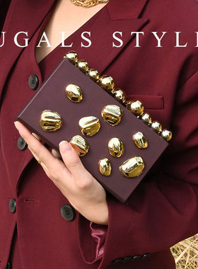 UGALS小众珍珠复古不规则块状盒子包时尚百搭轻奢个性手拿斜挎包