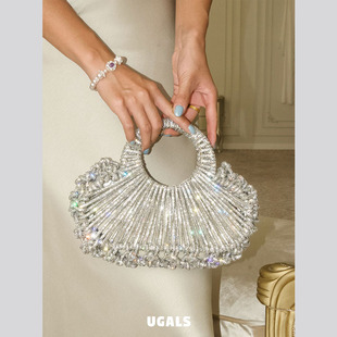 UGALS法式贝壳镂空编织菜篮子水钻宴会气质高级感轻奢手拿手挽包