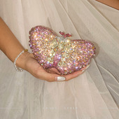 UGALS重工仙女蝴蝶结水钻满钻盒子闪亮不灵时尚 钥匙手拿斜挎小包