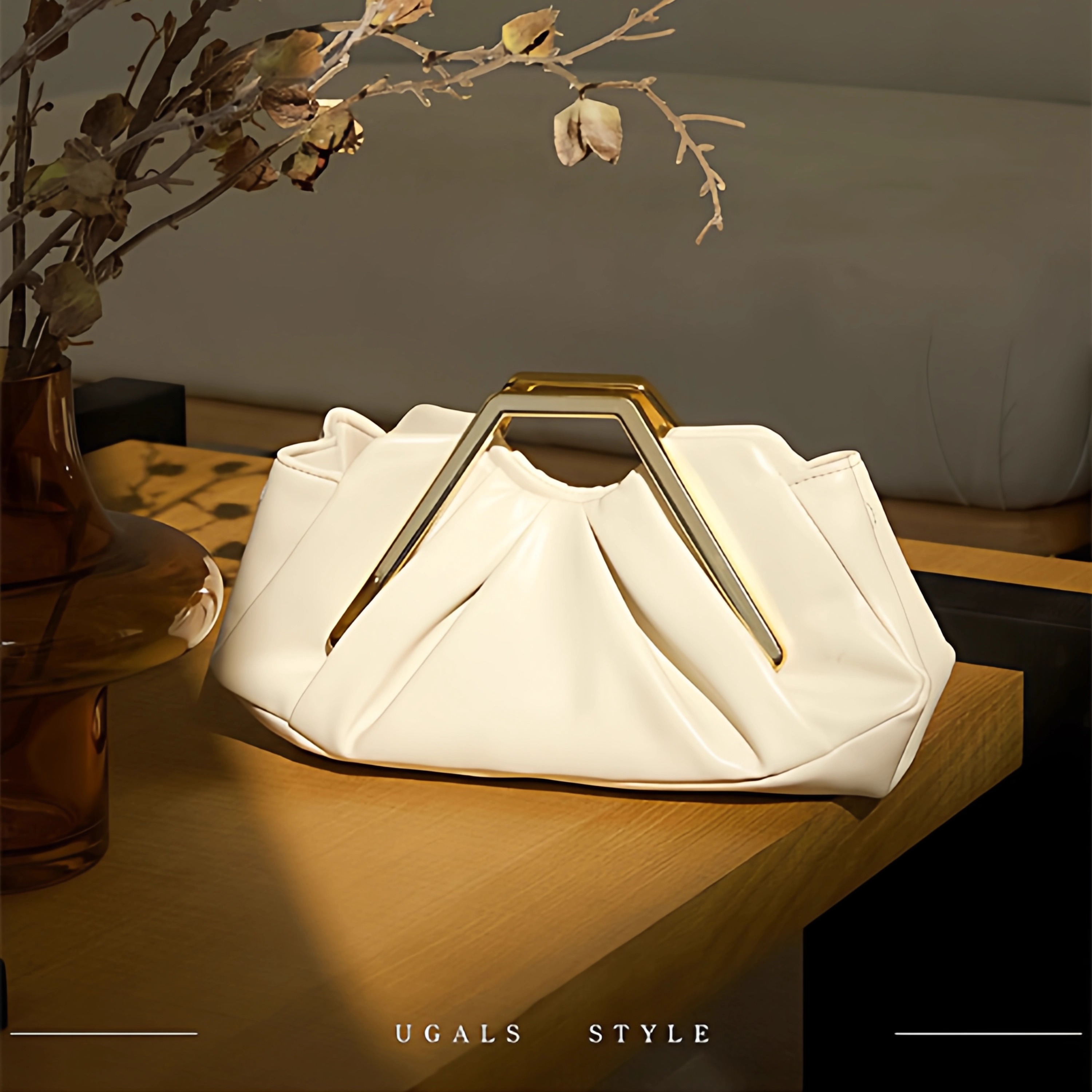 UGALS法式仙女小众设计金属手柄褶皱云朵包气质百搭单肩斜挎包