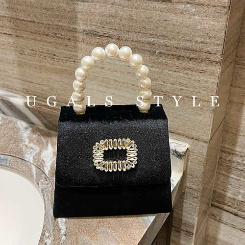 UGALS法式仙女闪亮镶钻钻石小方包晚宴复古丝绒凯莉手拿包斜挎包