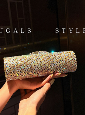 UGALS法式重工时尚百搭轻奢镶钻长细条金属镂空单肩腋下晚宴包包