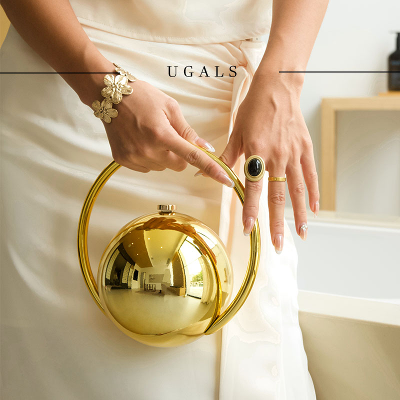 UGALS法式复古亚克力电镀地球仪立体个性时尚盒子晚宴手拿斜挎包