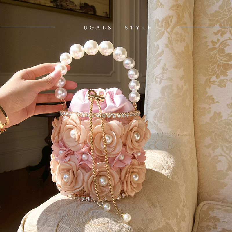 UGALS法式复古花朵珍珠鸟笼抽绳水桶气质百搭晚宴镂空手拿斜挎包,箱包皮具/热销女包/男包,手拿包,淘宝优惠券,粉丝福利购,淘宝优惠卷