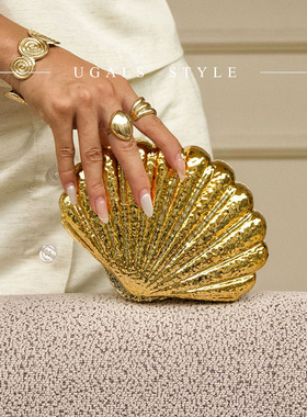 UGALS法式复古高级感亚克力迷你扇形贝壳晚宴零钱手拿斜挎小包女