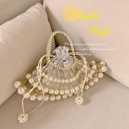 UGALS珍珠包复古法式编织扇子包