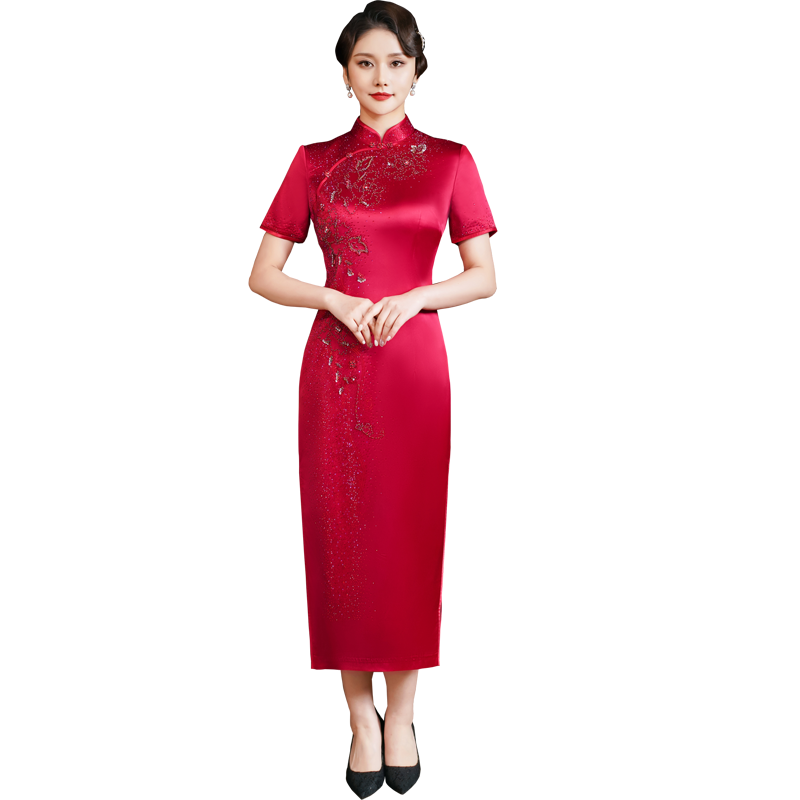 钉珠烫钻复古高端妈妈装婚宴旗袍