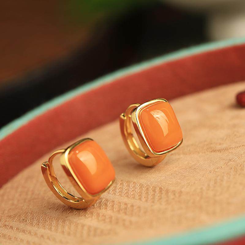 天然蜜蜡耳扣方块几何新中式高级感纯银镀厚金女耳环玉石耳坠耳饰,饰品/流行首饰/时尚饰品新,耳环,淘宝优惠券,粉丝福利购,淘宝优惠卷