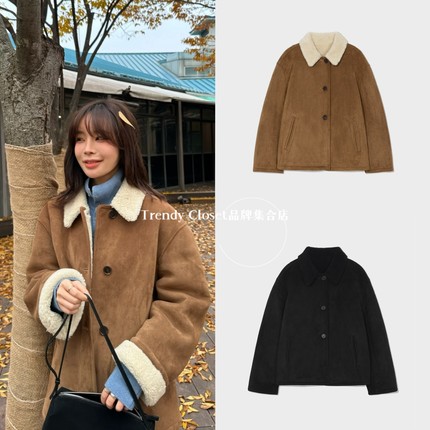 韩国采购 LOW CLASSIC 25秋冬新款 Button复古皮毛一体麂皮外套