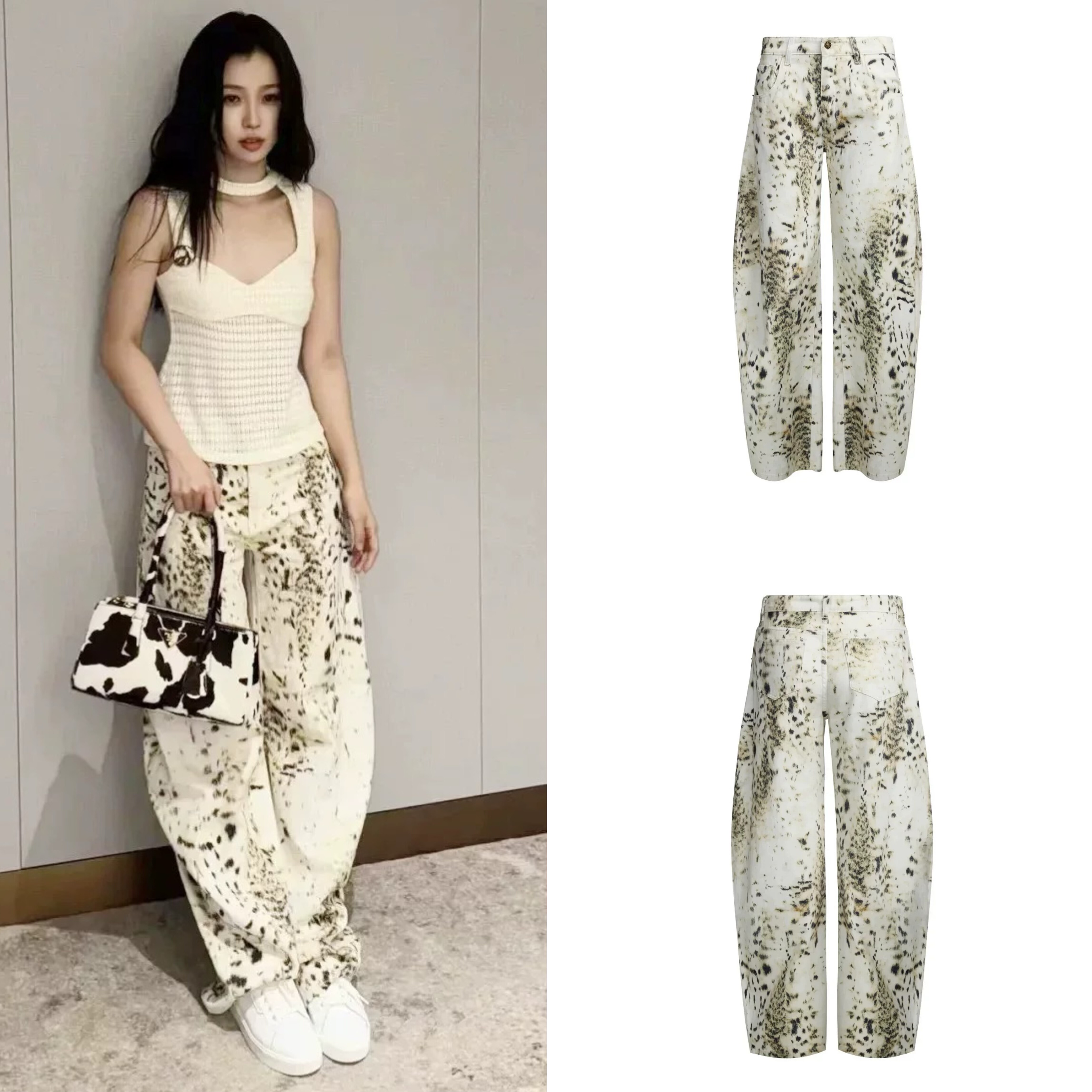 现货 Lioness 虞书欣同款宽松豹纹雪豹印花牛仔休闲裤弯刀长裤女