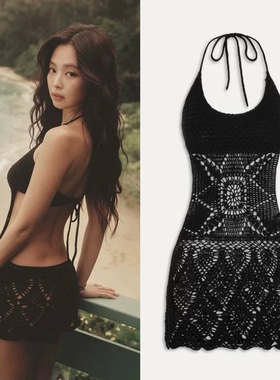 买手店 jennie×Frankies Bikinis 纯棉手工针织露背钩连衣裙女
