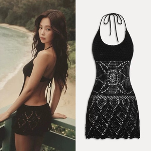 买手店 jennie×Frankies Bikinis 纯棉手工针织露背钩连衣裙女
