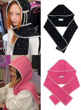 买手店现货 Minjiena 2025新款 甜酷少女笑脸印花连帽式围巾披肩