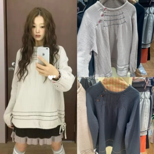 韩国采购 COYSEIO合作款 26春季新款 纯棉圆领褶皱衬衫上衣女