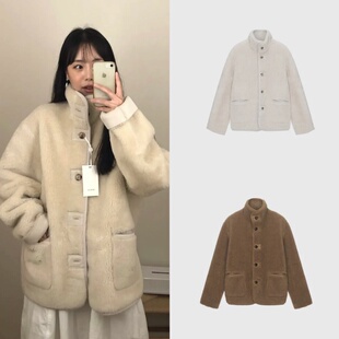 国内现货 monoha 25秋冬新款 立领两面穿皮毛一体保暖羊羔毛外套