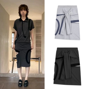 买手店 OPEN YY 26SS夏季新款 拼色镂空绑带半身裙斜襟纽扣T恤女