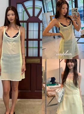 国内现货 viaplain 26夏季新款 May系扣百褶蕾丝吊带连衣裙女