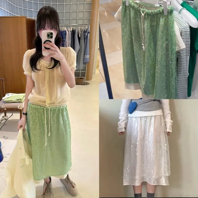 26春夏新款 mused 高级质感时尚抽绳人鱼亮片层叠半身裙女 现货