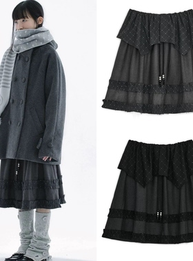 买手店现货 hugyourskin 26新款 甜美百搭抽绳系带花边拼接半身裙