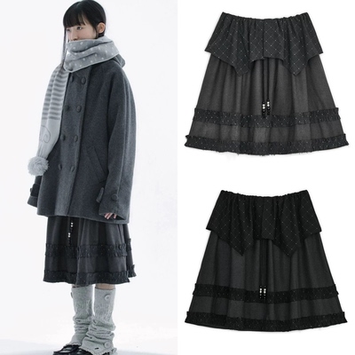 买手店现货 hugyourskin 26新款 甜美百搭抽绳系带花边拼接半身裙