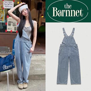 现货TheBarnnet 26夏季新款 八奶休闲背心式宽松条纹牛仔背带裤