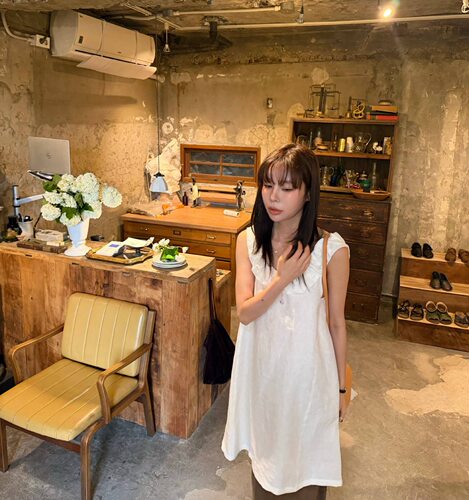 韩国买手店 fermata 26夏季新款 亚麻100%花边领白色无袖连衣裙女