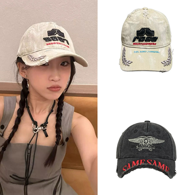 现货 Martine Rose 徐明浩同款断檐做旧磨边麦穗刺绣鸭舌帽棒球帽