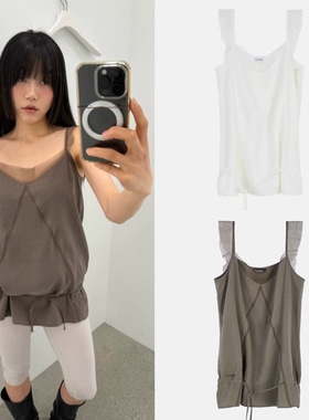 买手店 CERRIC 26春新品 透视荷叶边无袖上衣抽绳系带吊带背心女
