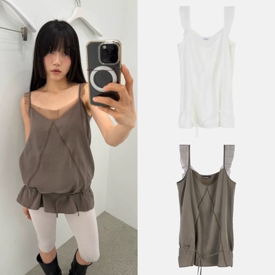 买手店 CERRIC 26春新品 透视荷叶边无袖上衣抽绳系带吊带背心女