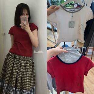 国内现货 coyseio 25夏季新款 百搭星星图案刺绣边短袖T恤上衣女