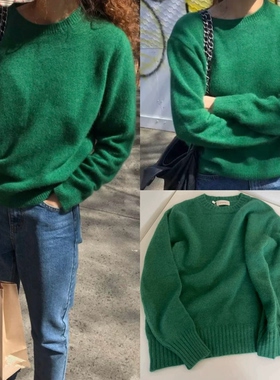 北京现货 sienne 25秋新款 浣熊绒圣诞绿针织衫套头长袖毛衣卫衣