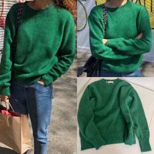 北京现货 sienne 25秋新款 浣熊绒圣诞绿针织衫套头长袖毛衣卫衣