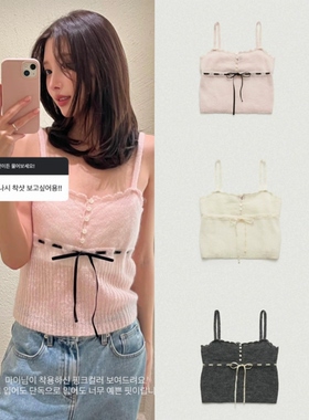 【现货】韩国the Barnnet八奶吊带甜美抽绳系带蕾丝针织背心上衣