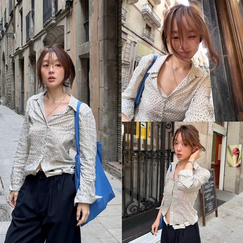 国内现货 Fletta 26新修身碎花衬衫女长袖翻领少女感舒适休闲上衣