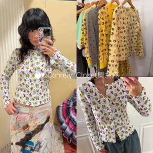 买手店 Ashley Williams 多巴胺小女孩儿印花华夫格开衫短外套女
