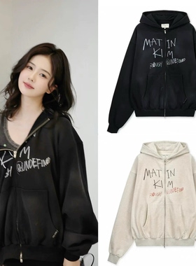 韩国现货 matinkim 白鹿同款 美式字母印花连帽卫衣外套上衣女