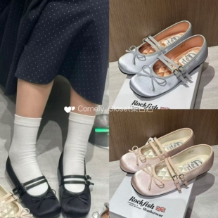 买手店 Rockfish 芭蕾鞋奶奶鞋绸缎面双带蝴蝶结玛丽珍鞋单鞋女