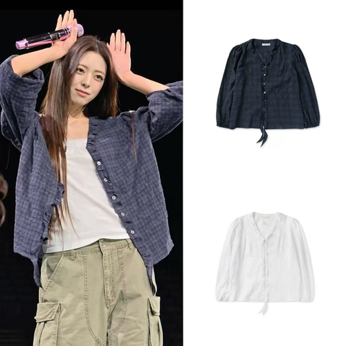 韩国买手店 WITHOUTSUMMER 申有娜同款 休闲长袖衬衫荷叶边上衣女