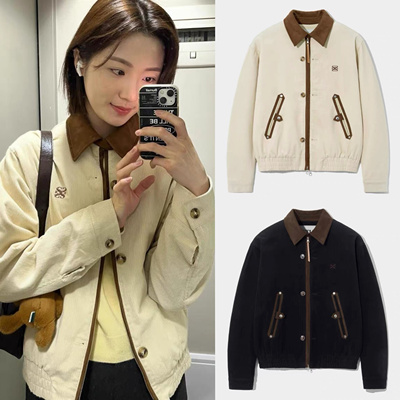 现货 satur 24早秋款 休闲翻领刺绣字母拉链棒球服灯芯绒夹克外套